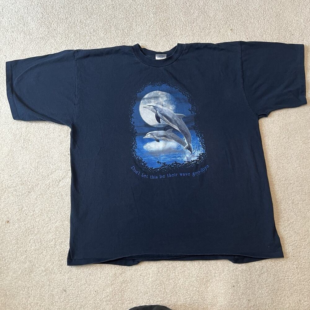 Vintage Dolphin Shirt Blue 2XL Single Stitch USA Made Ocean Wildlife Graphic